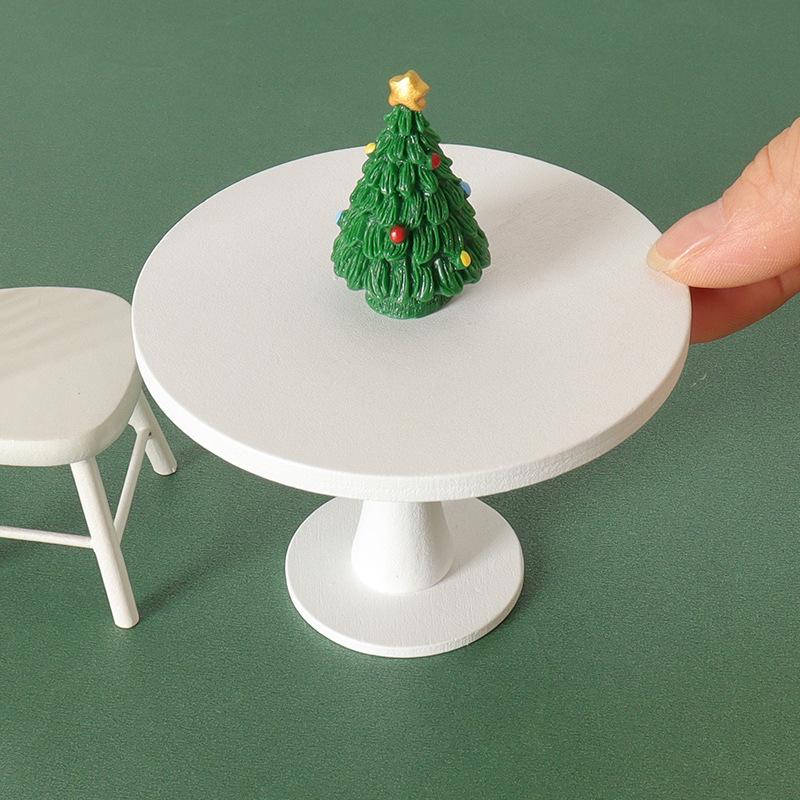 1/12 Dollhouse Mini Round Tea Table Model Dollhouse Dining Room Furniture Decoration Dolls House Micro Scene Decor Ornaments