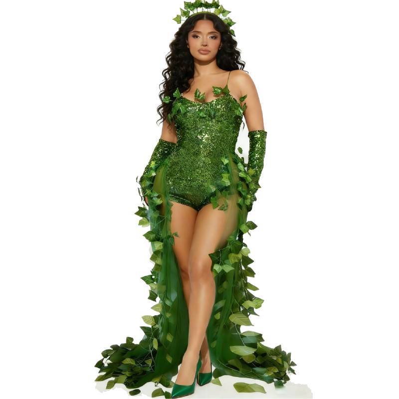 Costume Meraviglioso Mago di Oz con Paillettes a Foglia per Festa di Halloween Travestimento