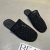 Sheepskin Version 2025 Summer New Product Korean Version Fresh Literary Woven Cool Slippers Flat Bottom Outer Wear Fashion Shoes Hollow