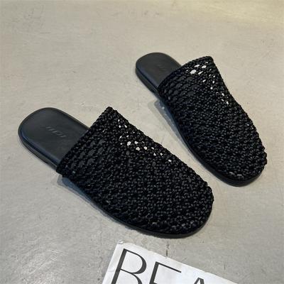 Sheepskin Version 2025 Summer New Product Korean Version Fresh Literary Woven Cool Slippers Flat Bottom Outer Wear Fashion Shoes Hollow