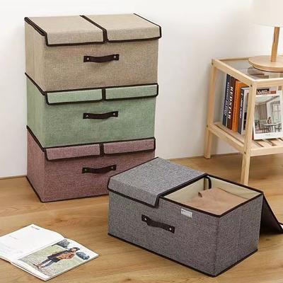 Caixa de Armazenamento Dobrável de Tecido de Algodão Grande Tampa Dupla com Tampa Organizador Roupa Íntima Itens Diversos Estojo de Organização para Quarto