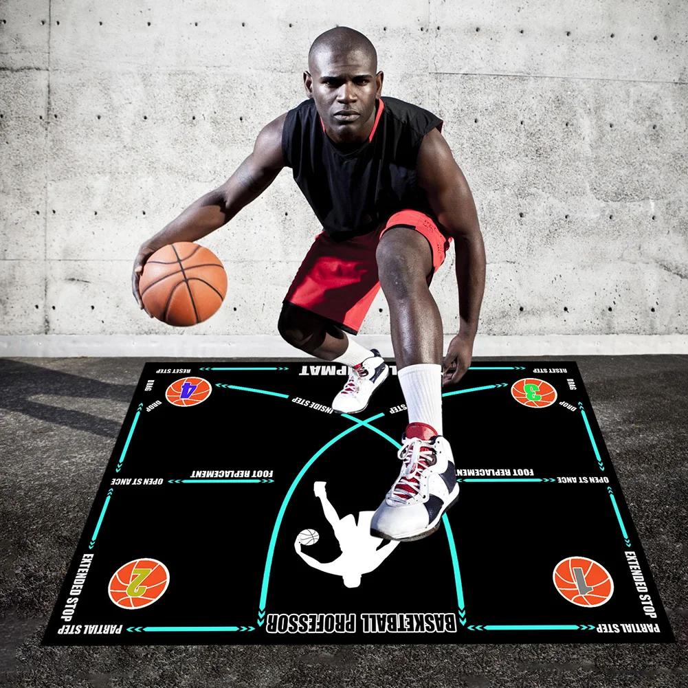 Basketball Dribble Trainer Non-Slip Basketball Footstep Mat Shock Absorbing Silent Dribble Training Mat for Home Kids Training