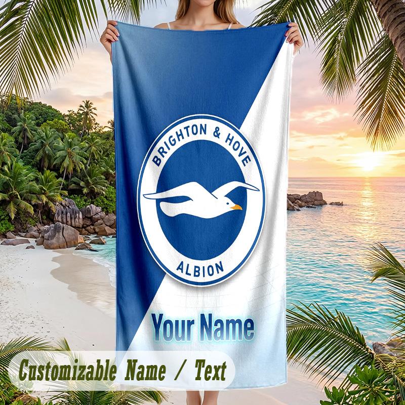 Beach Towel Brighton & Hove Albion Football Print Custom Name Text Soft Towel for Swimming Pool