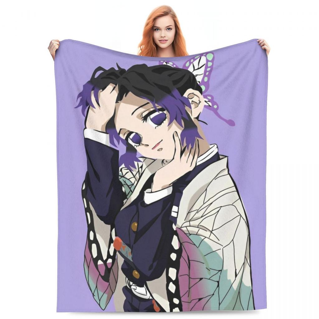 Insect Hashira Shinobu Kocho Blanket Flannel Anime Demon Slayer Ultra-Soft Throw Blankets for Bed Bed Rug
