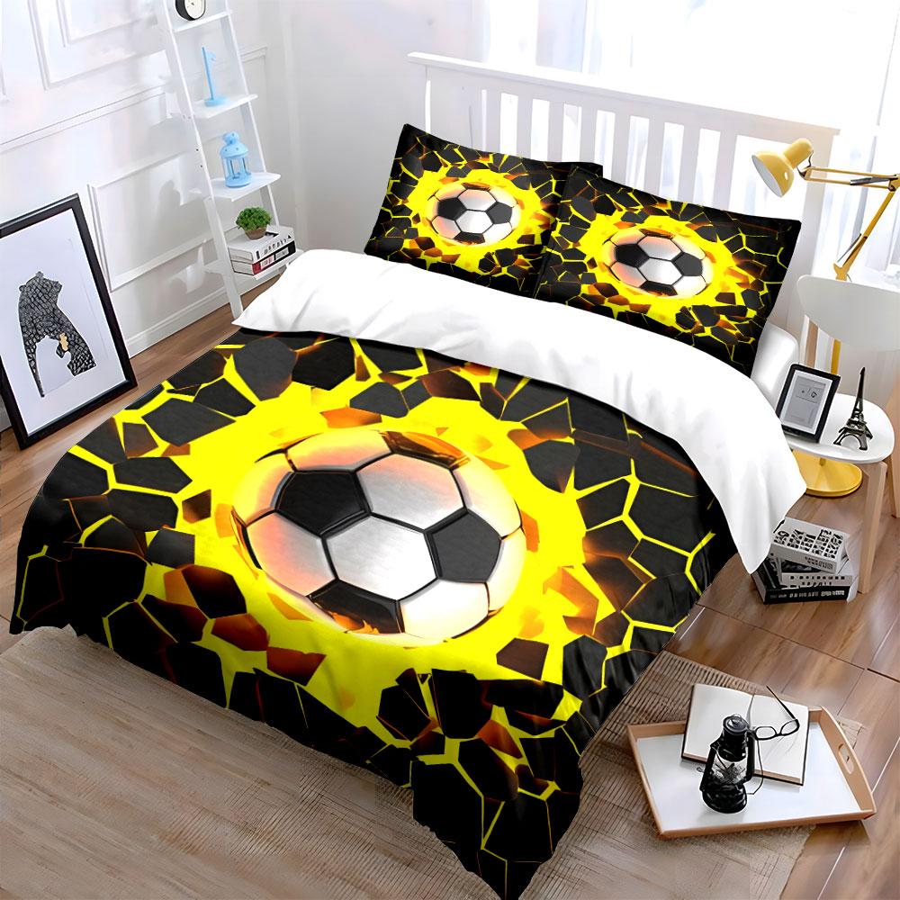 Soccer Themed 3-Piece Set Multiple Sizes Kid'S And Adults' Bedroom Exquisite 3Pc Bedding Set, Gift