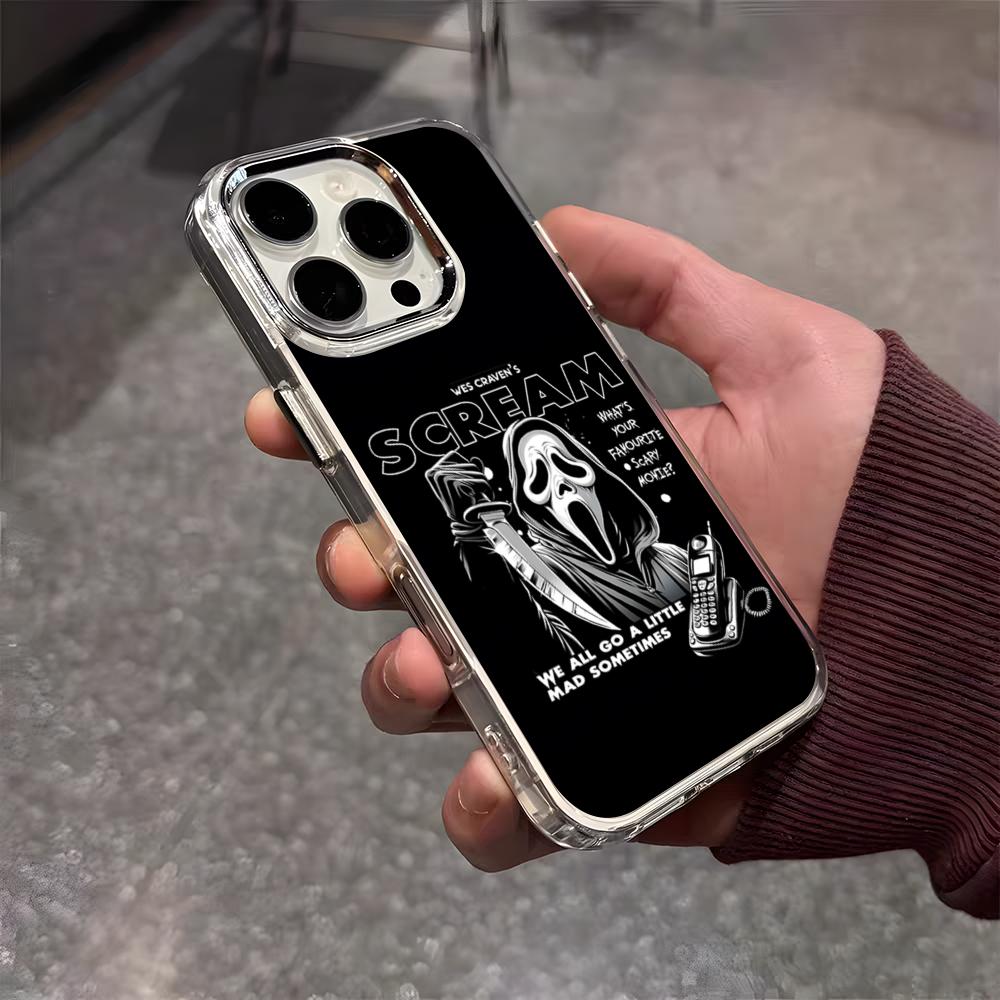 Ghost Face Scream Halloween Phone Case For IPhone 17 Air 16 E 15 14 13 12 11 Plus Pro Max Electroplated Transparent Soft Shell