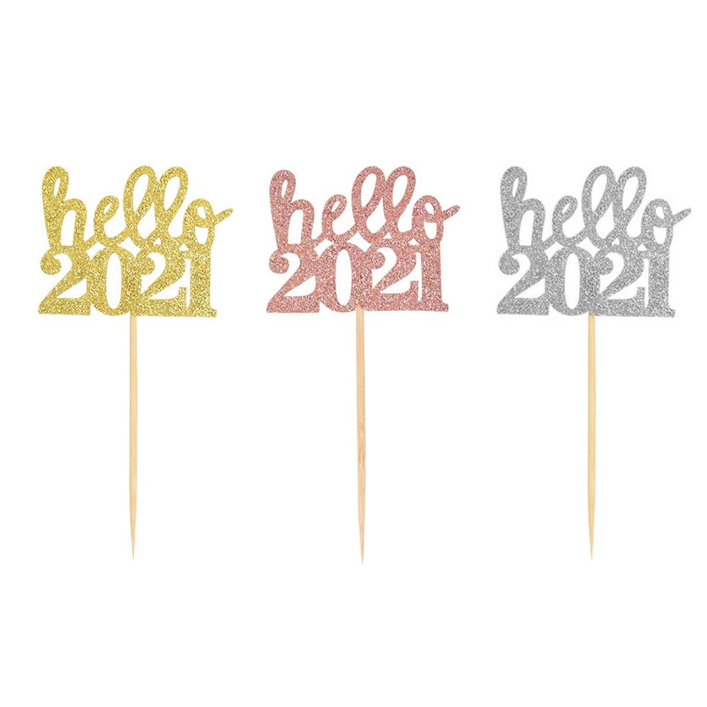 12Pcs Hello 2021 Cake Topper Birthday Cake Dessert DIY Party Decoration for Kids Women Men