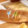 Brushed Colored Treasure Ring S925 Silver Inlaid Topaz Peridot Light Jewelry Adjustable Ring for Girlfriend Gift
