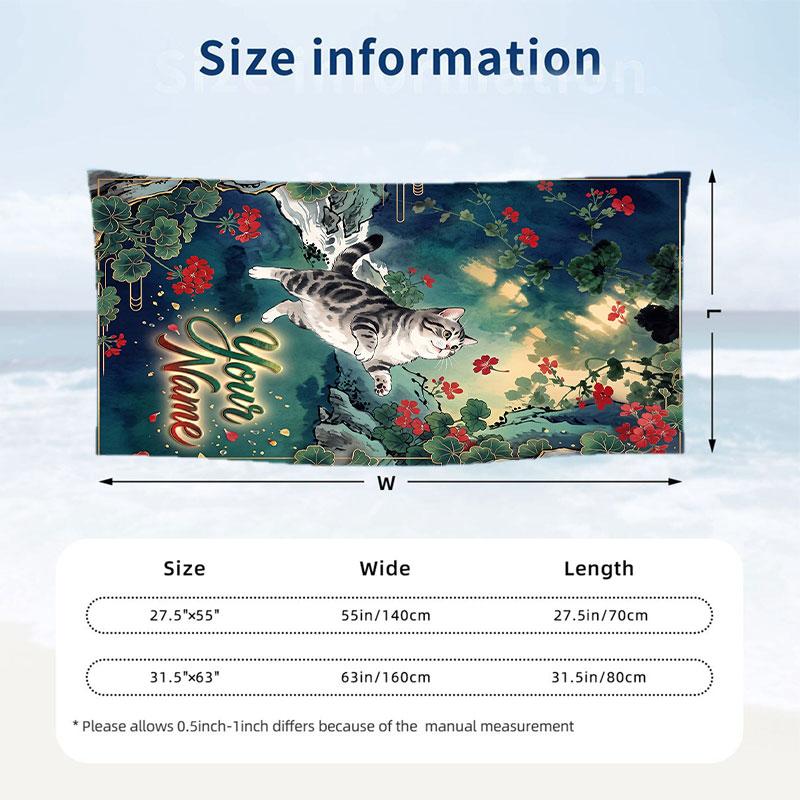 Cat Theme Beach Towel Personalized Custom Name & Text Soft Quick Dry Beach Towel for Swimming Travel
