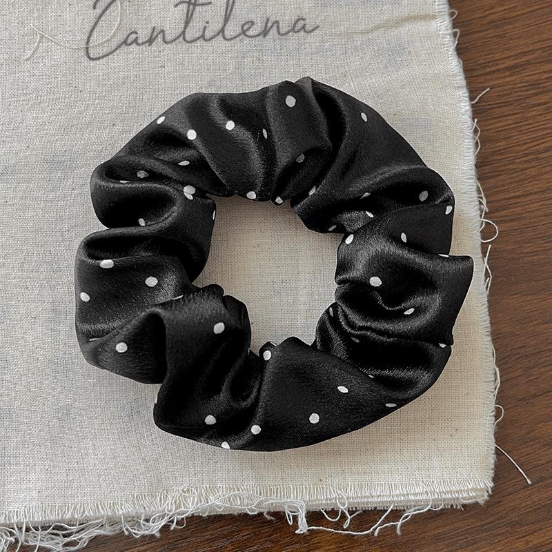 Elegant Crystal Satin Polka Dot Large Intestine Hair Band Black And White Fat Intestine Ponytail Headband Rubber Band Headgear Hair Accessories