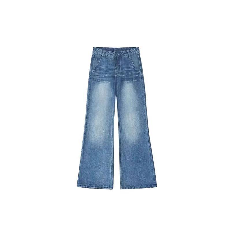 Damenjeans Frühling Neu Hohe Taille Lockerer Look Slim Schmale Edition Weites Bein Lange Hosen
