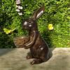 Resin Rabbit Statue With Basket Bird Feeder Outdoor Garden Yard Decor Ornament