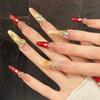 Unhas Postiças Longas Estileto Glitter Unhas Falsas Press ons com Design 3D Reutilizáveis Acrílicas Cobertura Total Cola em Unha Adesivo de Unha para Mulheres