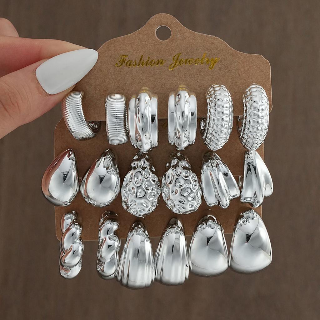 18Pcs/Set Vintage Punk Waterdrop Hoop Earring for Women Fashion Gold Silver Exaggerated CCB Earring Daily Wear Jewelry New