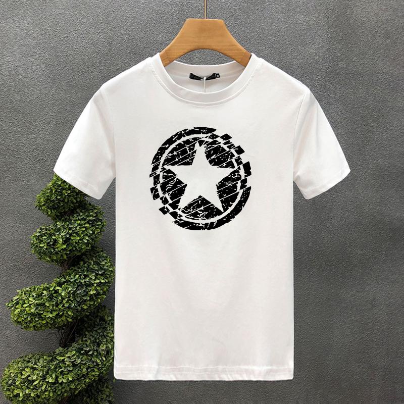 Men's Summer 100 Cotton Fashion Casual Loose Large Black Star Pattern Printed Round Neck Short Sleeve T-shirt Top S-5XL