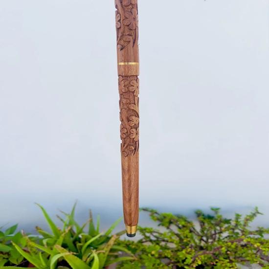 91.44 cm Victorian Flower Engraved Walking Stick, Royal Head Handle Special Carving Design Walking Stick, Brass Wooden Cane