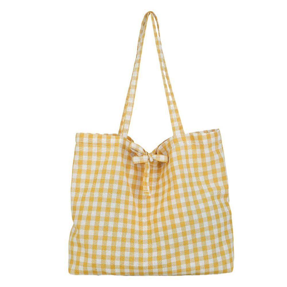 Check Lattice Tote Bag Grid Canvas Bag Portable Red Plaid Shoulder Bag  Streetwear