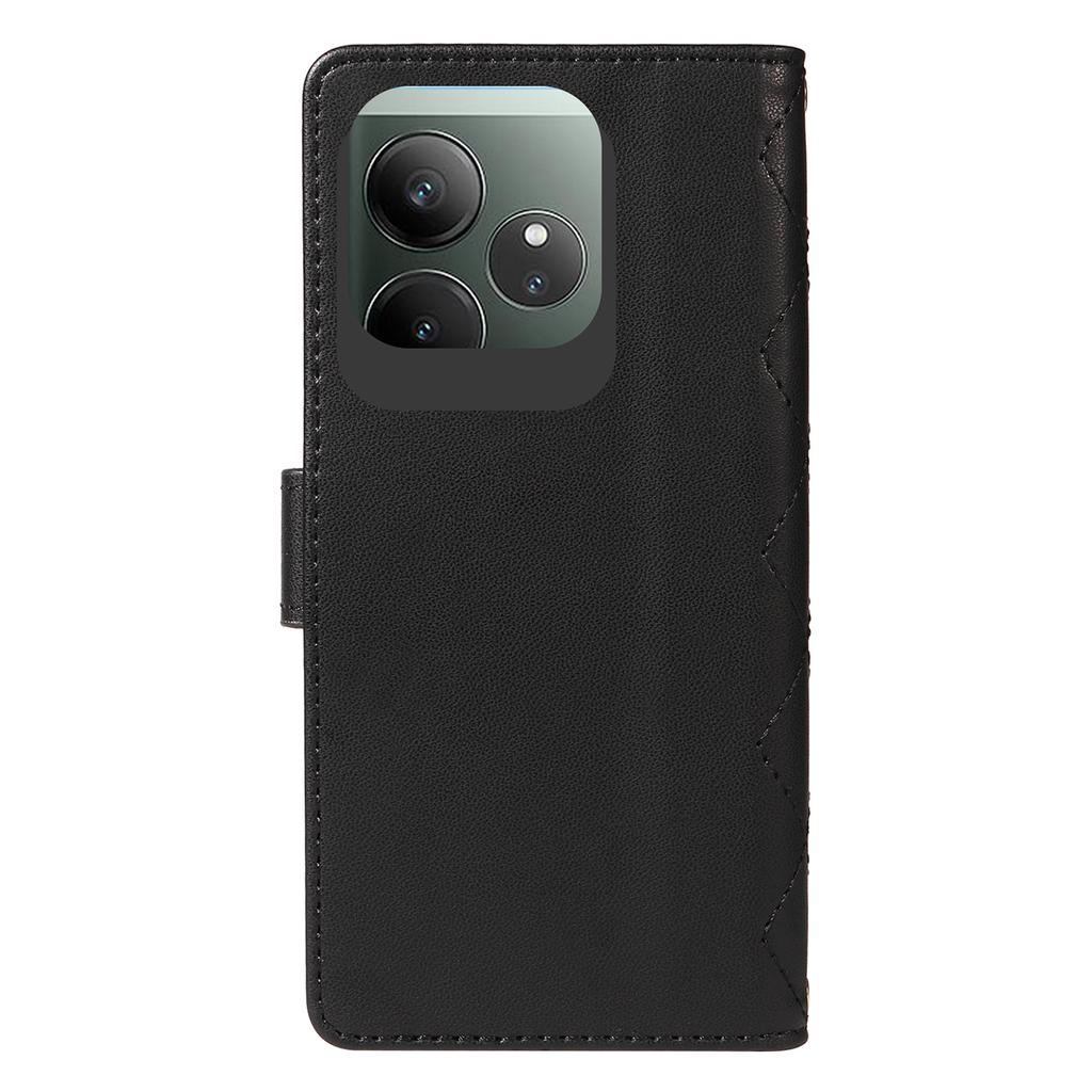 For Realme GT 6 5G Case Wallet Rhombus Leather Phone Cover with Shoulder Strap,Wrist Strap