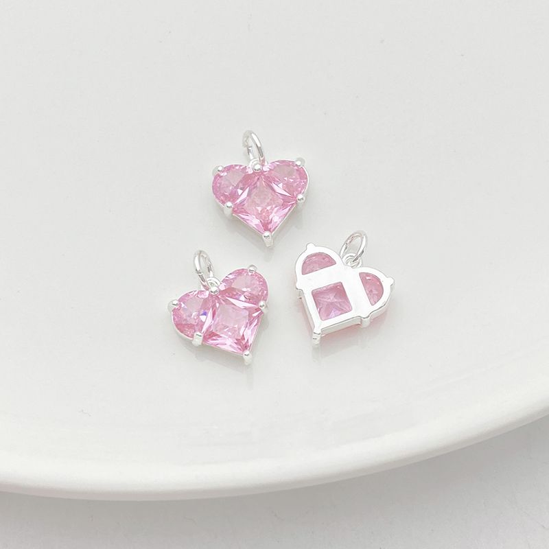 

Silver Pink Zirconium Heart Butterfly Four-Leaf Clover Pendant Pendant Handmade DIY Bracelet Necklace Ear Rings Materials Accessories