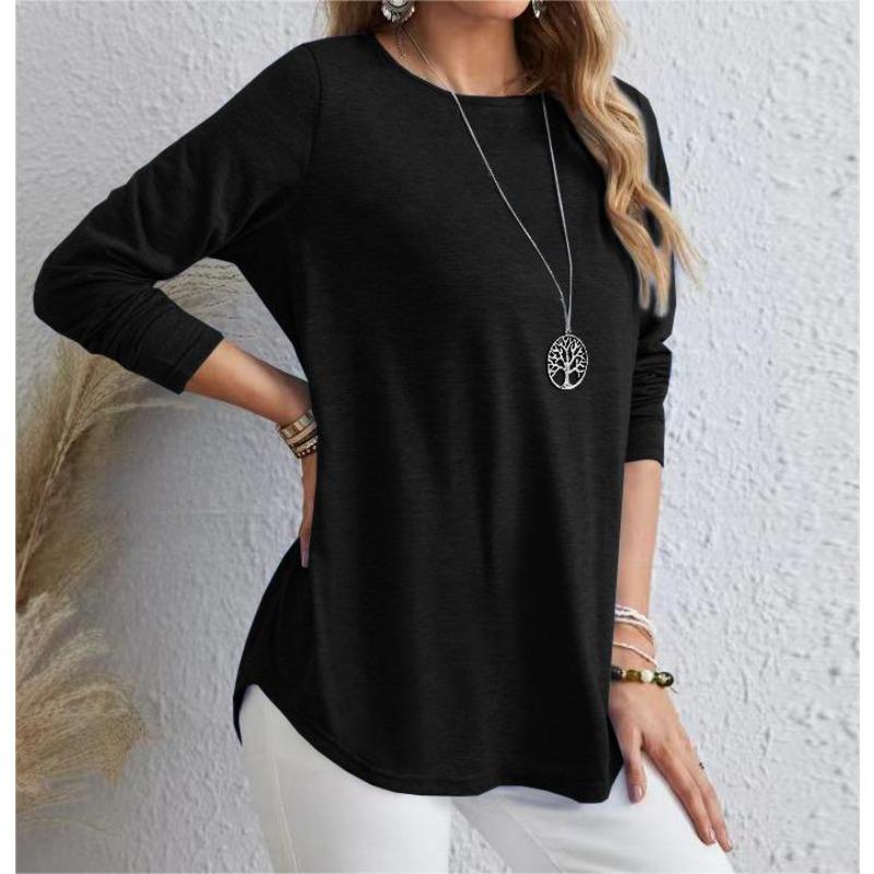 YYFS Women's Fashion Casual Spring Autumn Solid Color Print Long Sleeve O-Neck Blouses & Shirts