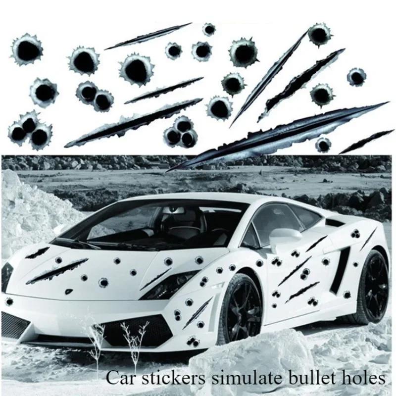 1Pcs Funny Car Stickers 3D Bullet Hole Car Side Car-covers Motorcycle Scratch Realistic Bullet Hole Waterproof Accessories Tools
