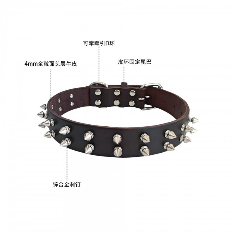 Spiked Rivet Genuine Leather Dog Collar Anti-bite Adjustable Small Medium Large Dogs