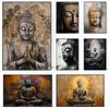 Abstract Meditating Buddha Statue Sitting Lotus Religious Poster Canvas Painting Wall Art Picture Modern Room Home Decor Cuadros