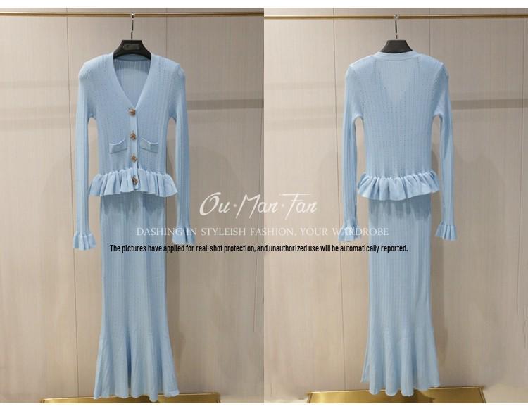 Elegant French-Style V-Neck Slim Fit Fishtail Knit Dress