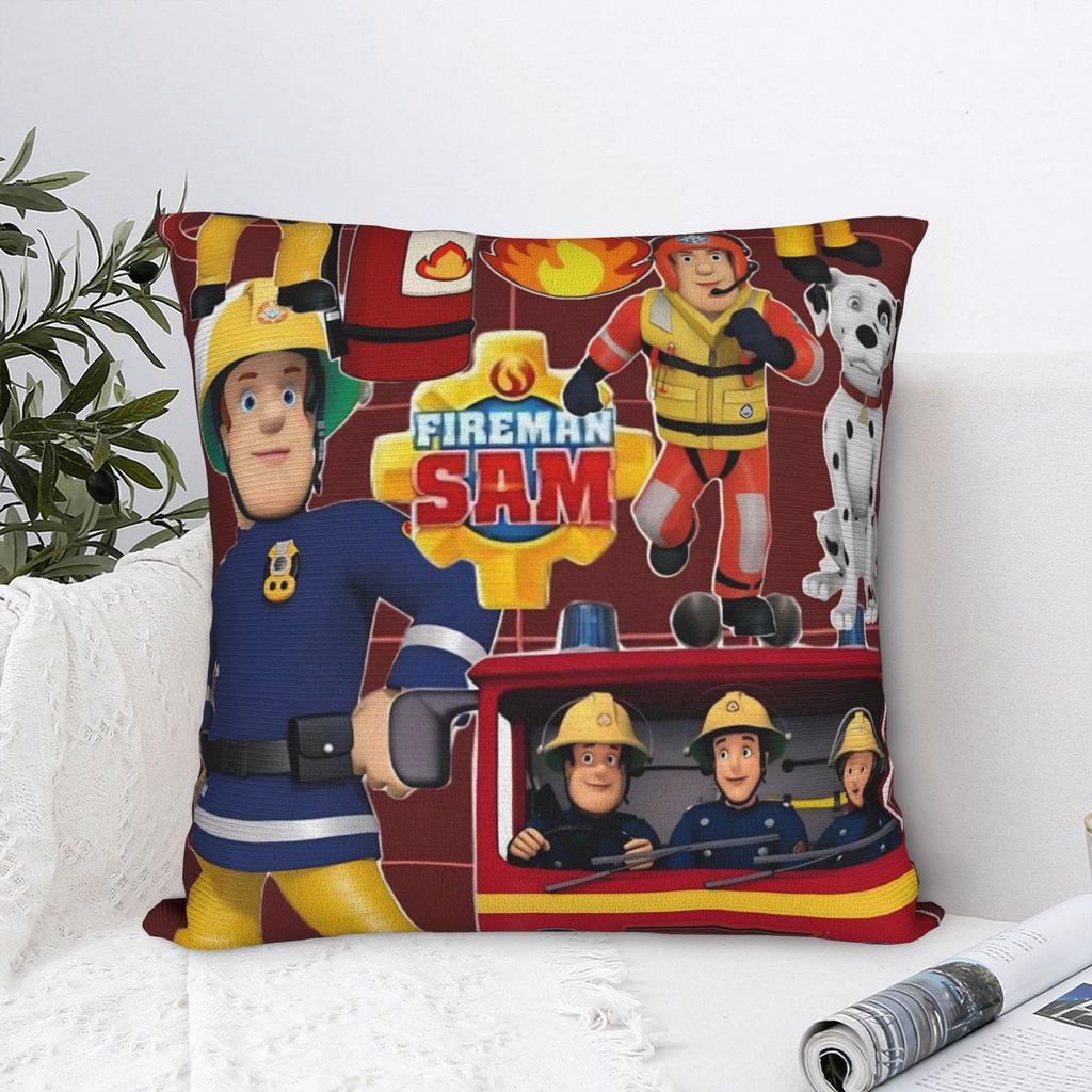 Fireman Sam Square Pillow Case Firefighters Cartoon Cushion Covers Custom Polyester Decorative Pillowcase for Living Room 18"