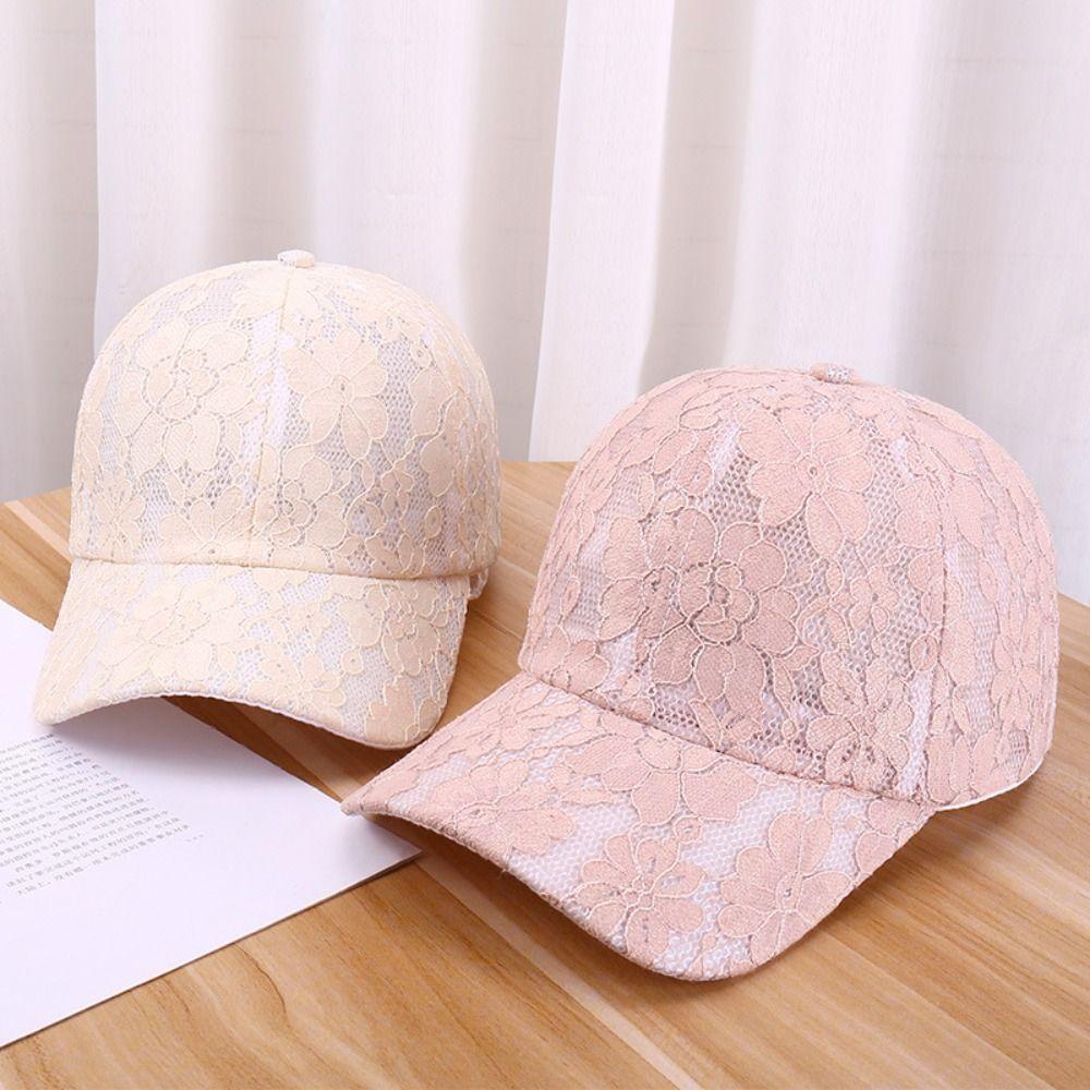 Verstellbare Baseballkappe mit floraler Spitze Atmungsaktiver Streetwear-Hut Modischer Netz-Baseballhut Für Damen