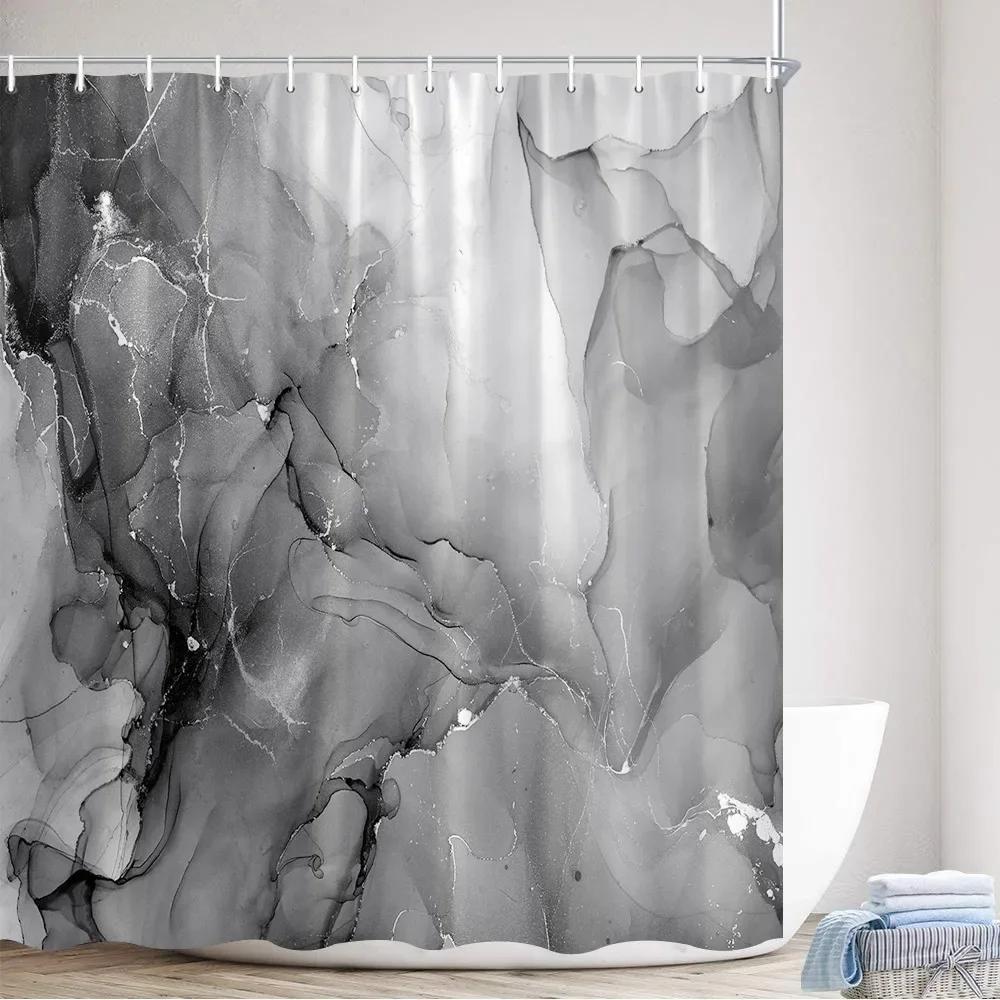 Abstract Marble Shower Curtains Creative Geometric Design Blue Purple Watercolor Print Bath Curtain Modern Fabric Bathroom Decor