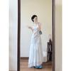 French unique and beautiful hollow white dress women's summer new small temperament waist holiday long skirt