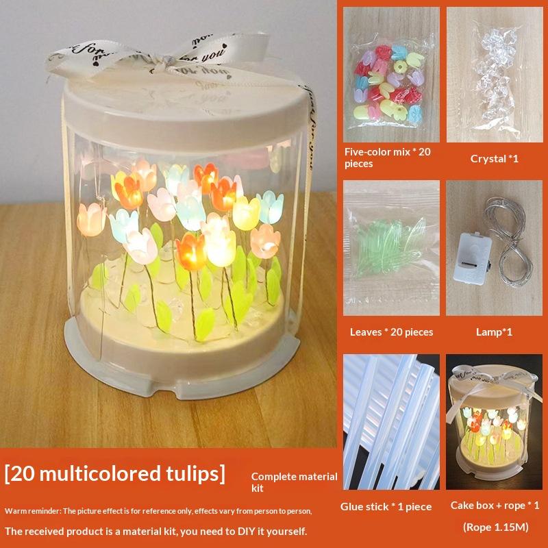 Lampada a Tulipano Fai-da-te Fiore Artificiale Mare di Fiori Scatola per Torta Lampada da Tavolo per Camera da Letto Lampada Notturna Decorazione Artigianale Fatta a Mano Tulipani Regalo di Compleanno