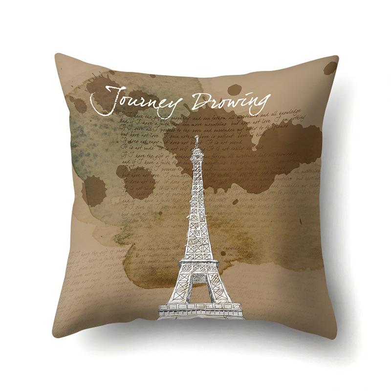 Polyester Pillow Cover Home Printed Pillow Cover Retro Tower European Building Cushion Cover Car Cushion Cover