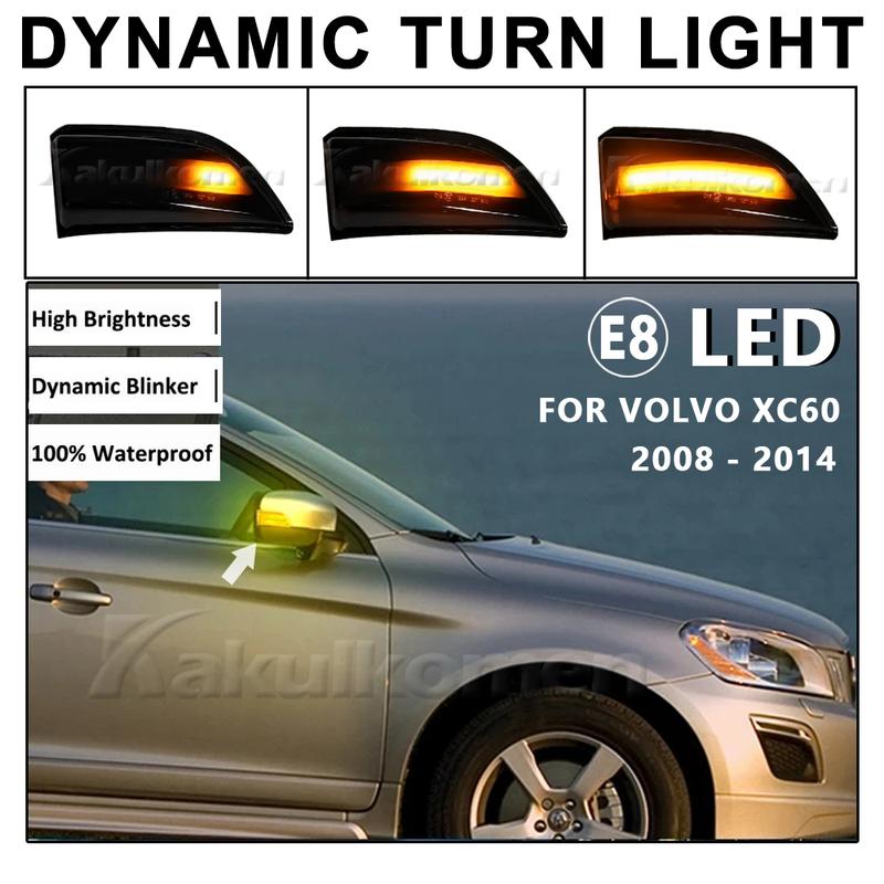 2Pcs Dynamic Amber LED Side Rearview Mirror Light for Volvo XC60 2008-2013 Car Styling Turn Signal Indicator Lamps