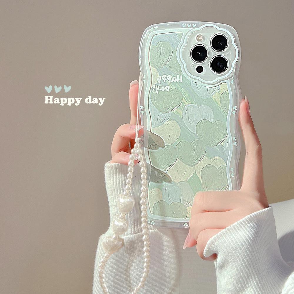 Oil Painting Green Love 12 Suitable for Iphone13 Apple 14 Mobile Phone Case 11 Wave Xr Female Xs Transparent 15promax