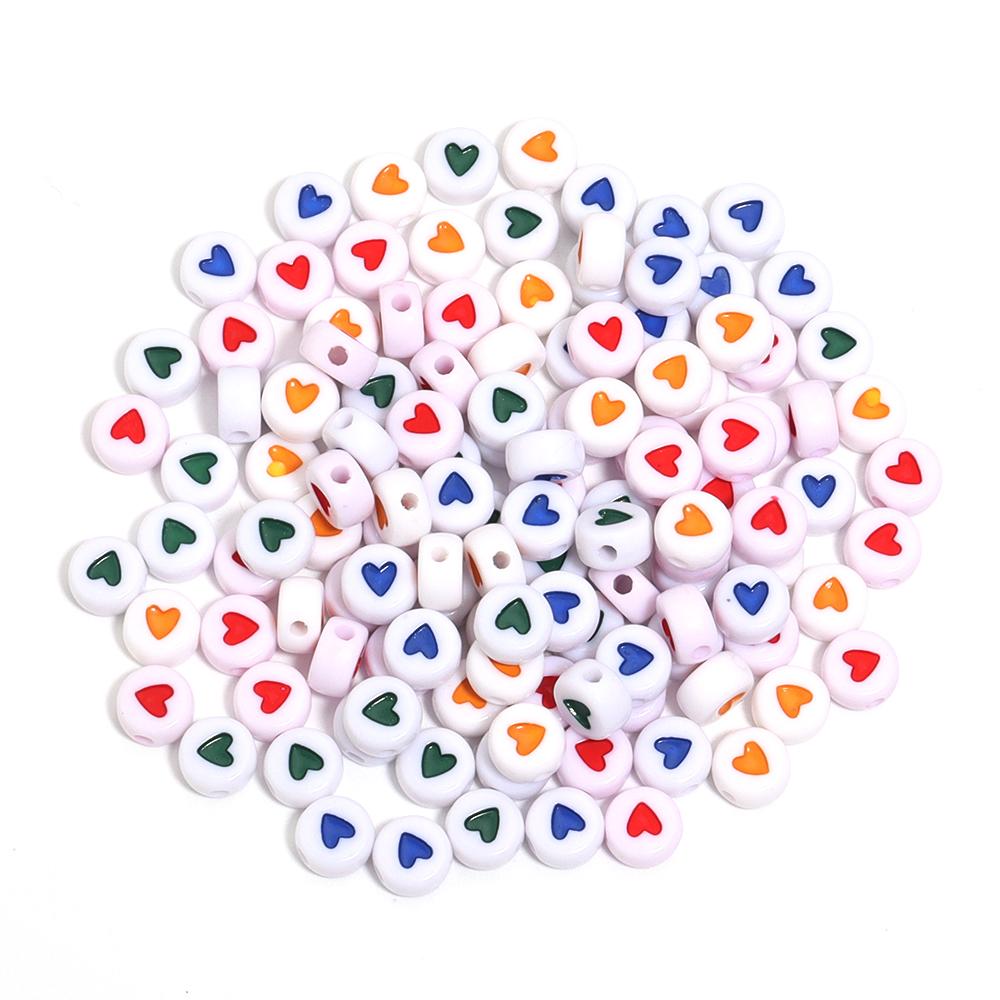 100pcs 7mm Multicolor Acrylic Alphabet Beads Heart Numbers Letter Loose Beads For Jewelry Making DIY Bracelets Gift Wholesale