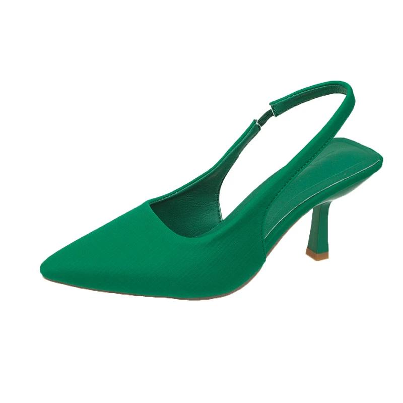 New Women's Sandals Closed Toe Green Single Shoes with Thin Heel Mid-heeled Fashion Hollow Pointed Toe Women Shoes Plus Size 43