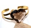 Huge Heart Smoky Topaz Golden Plated Bangle FreeSize Artist Made Jewelry D1l25