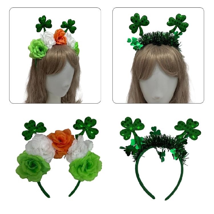 StPatrick Shamrock Flower Headband Sequins Hair Hoop Music Festival Headdress
