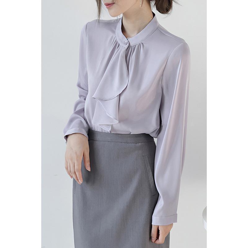 Elegant French Ribbon Blouse - Women's New Autumn Design, Chic Long-Sleeved Top for Gentle Temperament and Commuting Style.