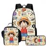 One Piece Anime Backpack 3Pcs Set Cartoon School Backpack Crossbody Bag Pencil Case Student Schoolbag Travel Backpack Gift