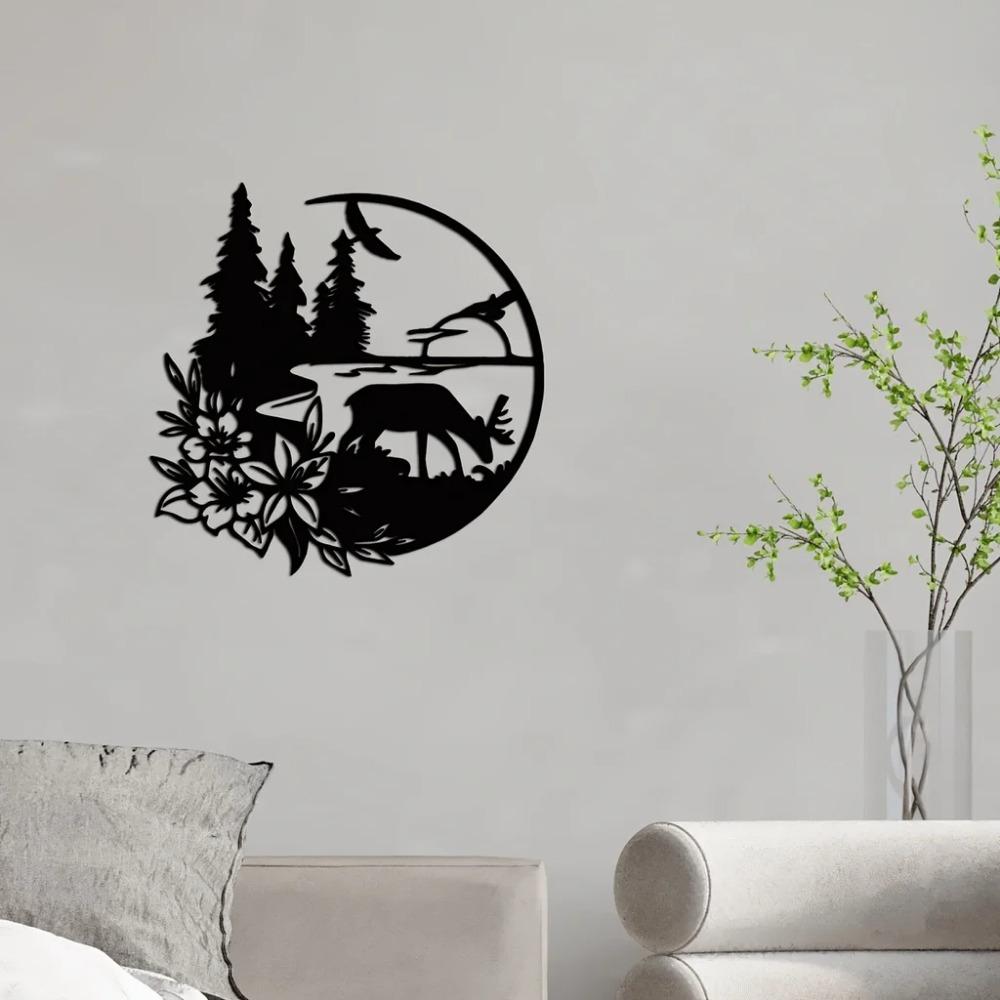 1pc Black Deer Wall Decoration - Modern Sticker Mural for Bedroom, Enhancing Room Decor with Style