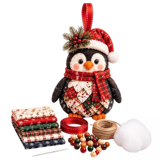 DIY Projects for Winter Festivals Patchwork Ornament Kit Christmas Holiday Decoration, Decorative Fabric Craft Set with Traditional Patterns Seasonal