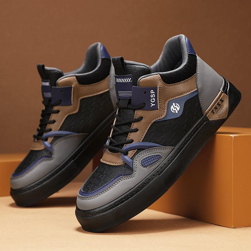 Herbst Herren Casual Leder Splicing Board Schuhe Mode Trendy Outdoor Sport Flachboden Schnürschuhe Herrenschuhe