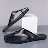 Herren Schwarz Leder Pantoffeln Einfache Flache Sommer Weiße Flip-Flops Outdoor Sandalen Braun Offene Zehen Strand Schuhe Übergröße