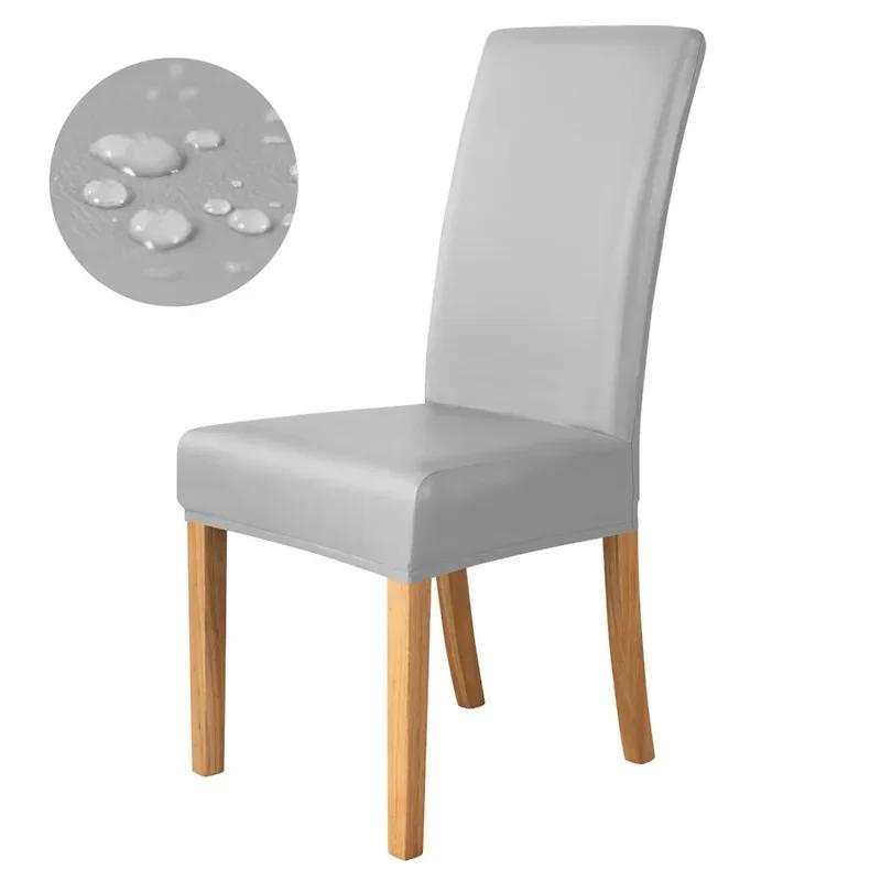 1pc Pu Leather Dining Chair Covers Waterproof Oilproof Chair Slipcover Stretch Solid Color Seat Slipcover for Kitchen Home