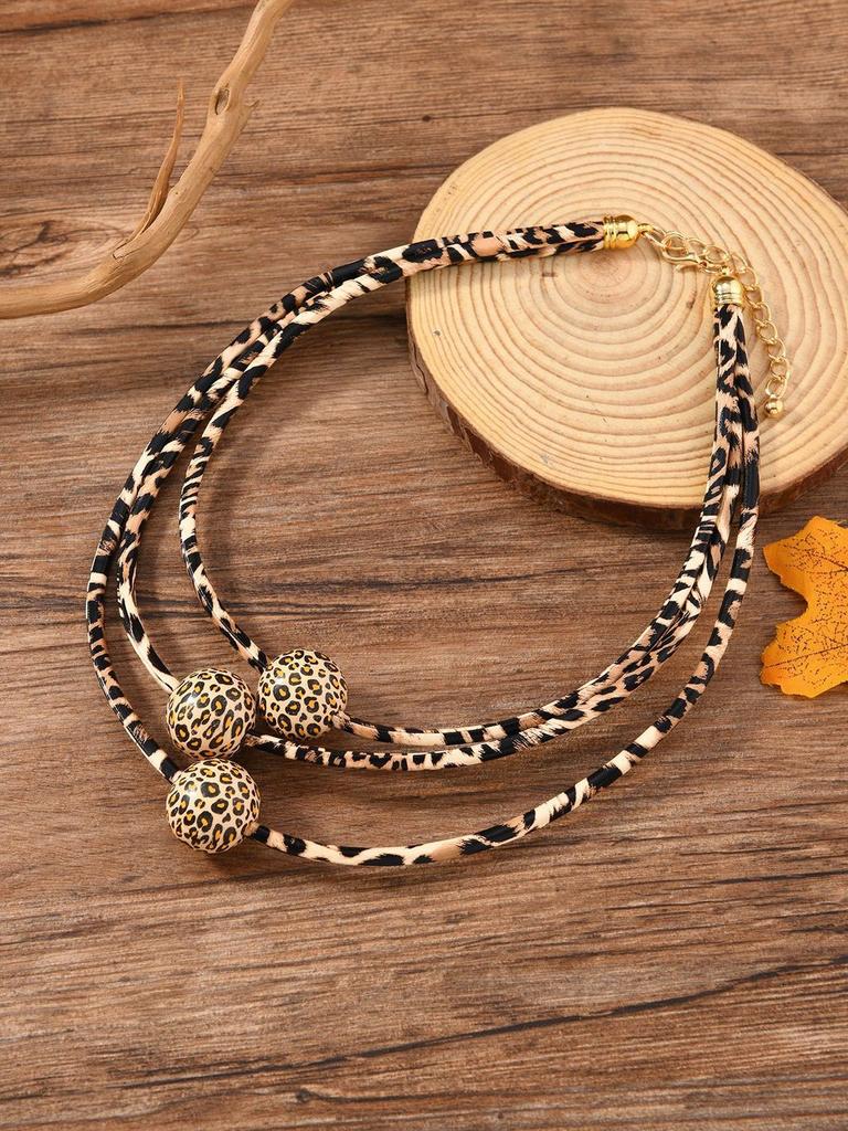 Leopard Print Multilayer Necklace With Geometric Design For Women Fashion Accessories