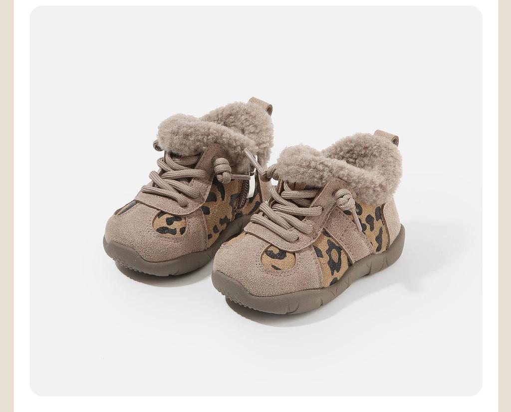 Infant Toddler Cotton Sports Shoes - Leopard Print, Velvet-Lined Casual Winter Footwear for Boys & Girls