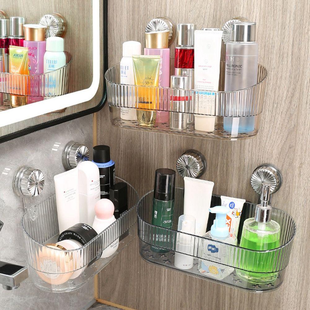 Transparent Suction Cup Storage Rack Removable Cosmetic Storage Box  Bathroom Accessories